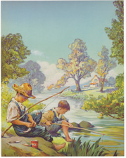 2 boys fishing in creek